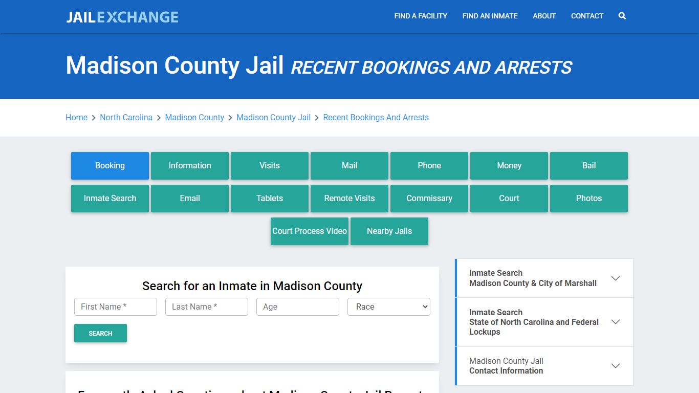 Madison County Jail NC Recent Arrests and Bookings - Jail Exchange